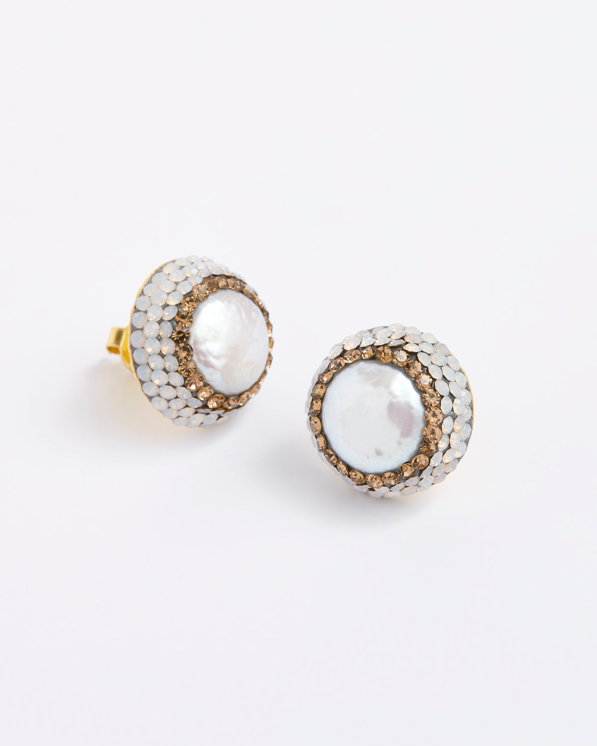 Baroque Pearl Stud Earrings, Gold