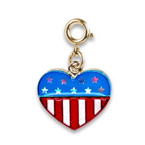Gold Glitter Flag Heart Charm