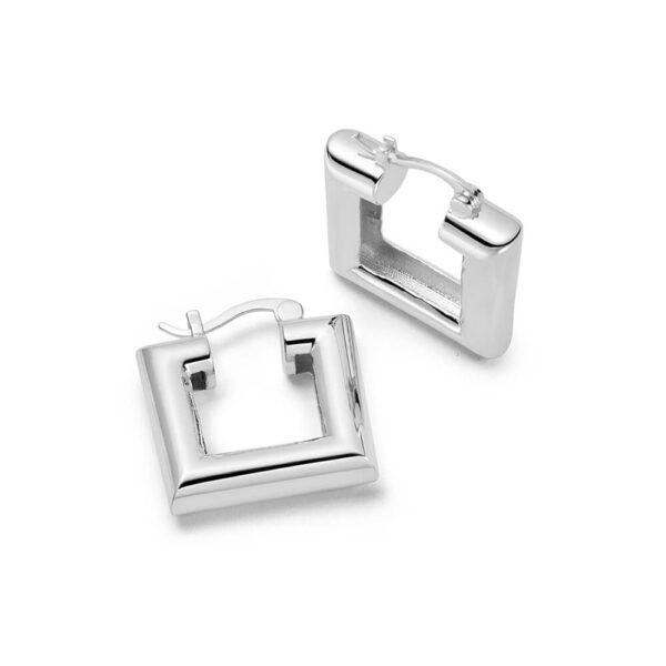 Polly Chubby Square Hoop Earrings Silver Plate