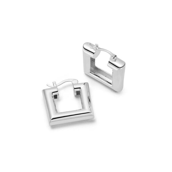 Polly Mini Chubby Square Hoop Earrings Silver Plate