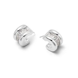 Polly Crystal Mini Hoop Earrings Silver Plate