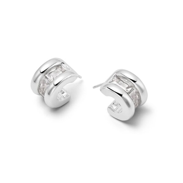 Polly Crystal Mini Hoop Earrings Silver Plate