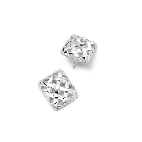 Polly Mini Woven Square Stud Earrings Silver Plate