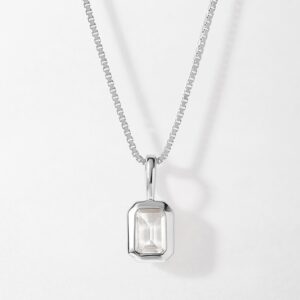 Deco White Topaz Birthstone Necklace - Silver