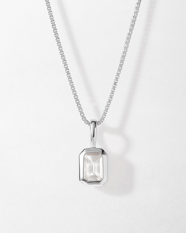 Deco White Topaz Birthstone Necklace - Silver