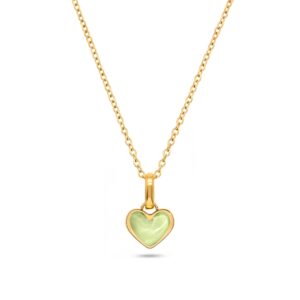 Mint Green Quartz Heart Necklace (Gold)