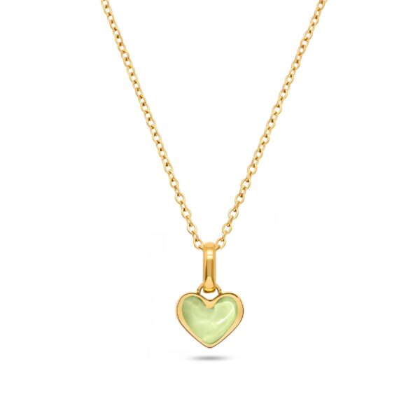 Mint Green Quartz Heart Necklace (Gold)