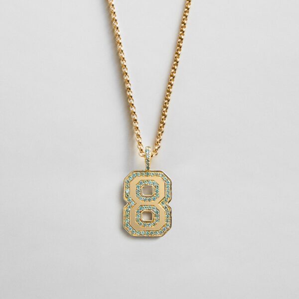 Pavé Varsity Number Custom Necklace - Light Blue